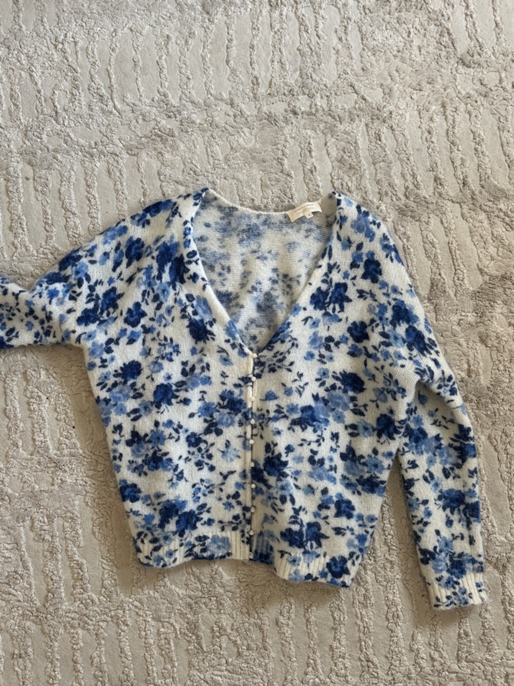 Blue Floral V-Neck Button Cardigan